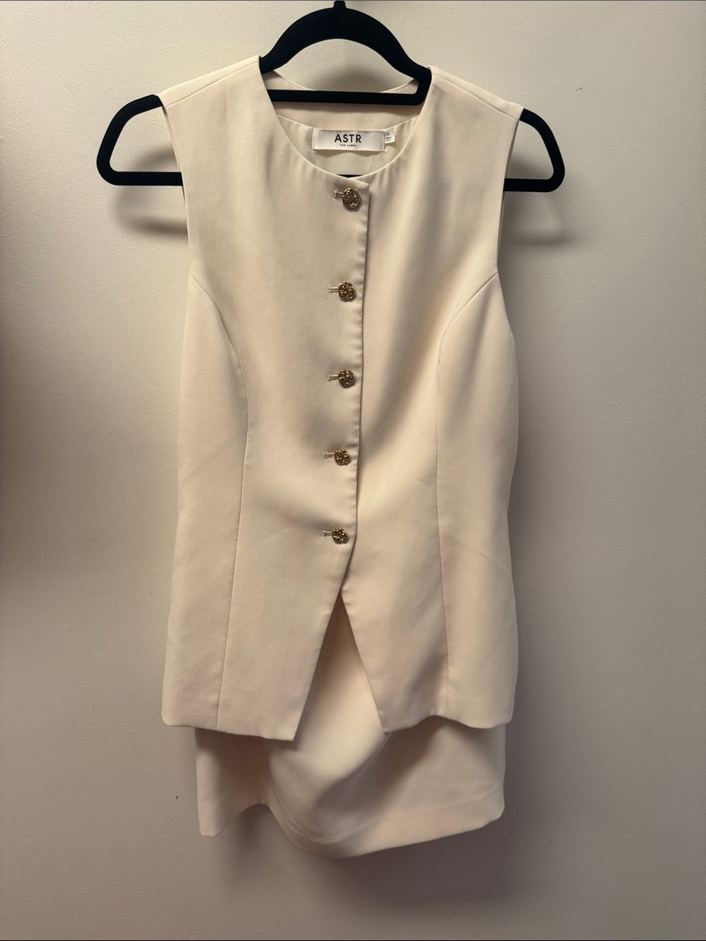 ASTR Cream Sleeveless Buttoned Vest Romper with Gold Buttons